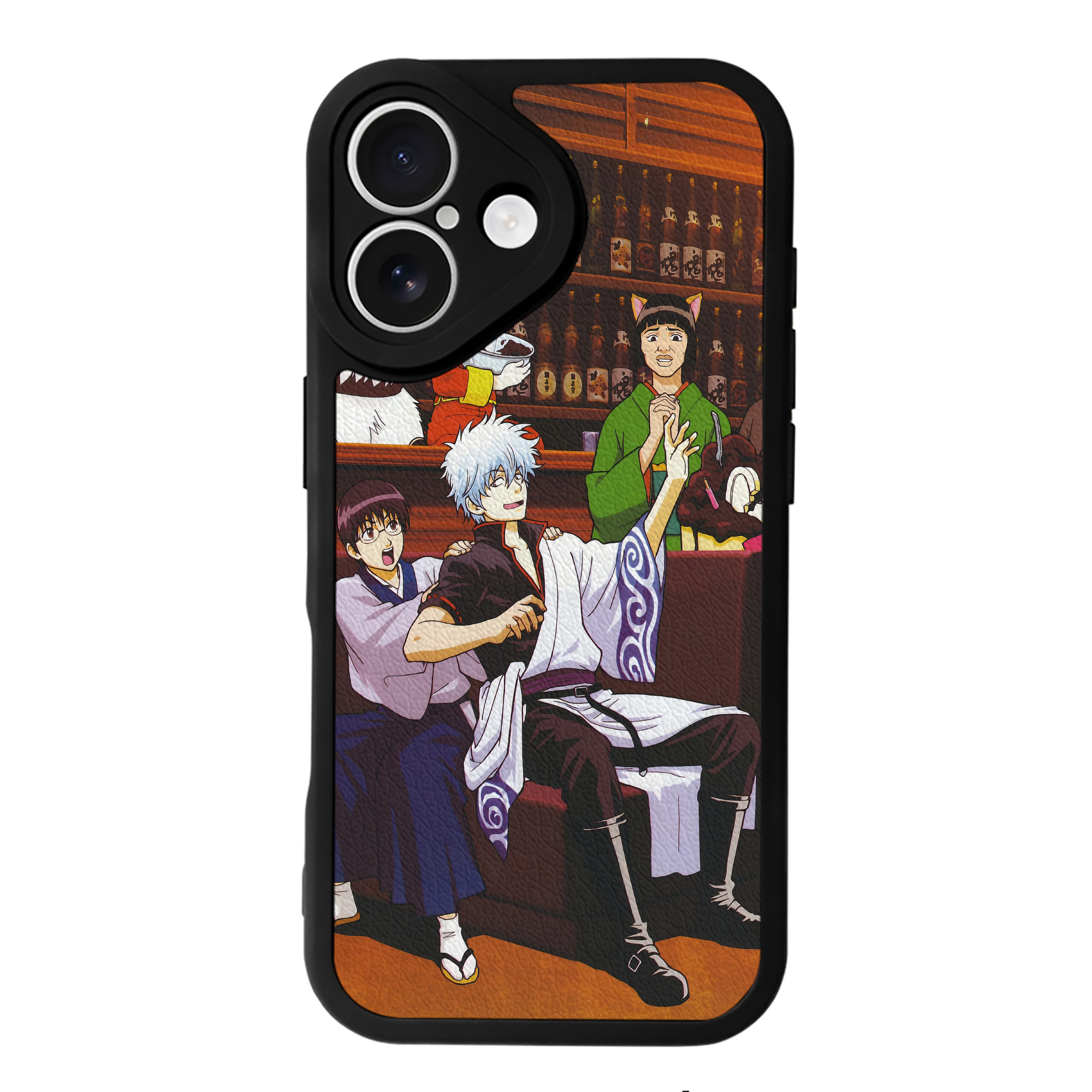 （画像用） ぎんたま 坂田銀時（さかたぎんとき） 神楽 志村新八（しむら しんぱち） GINTAMA Sakata Gintoki Kagura Shimura Shinpachi 【iPhone 16シリーズ対応】シリコンスマホケース（レザー調） 材質：シリコン